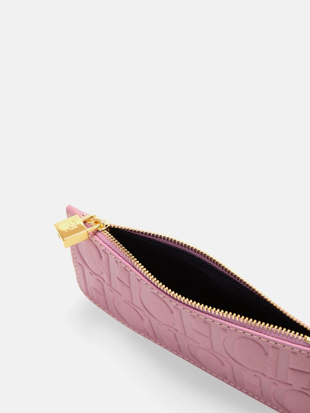 Carolina Herrera Pink Embossed Leather Zip Pouch with Gold Hardware